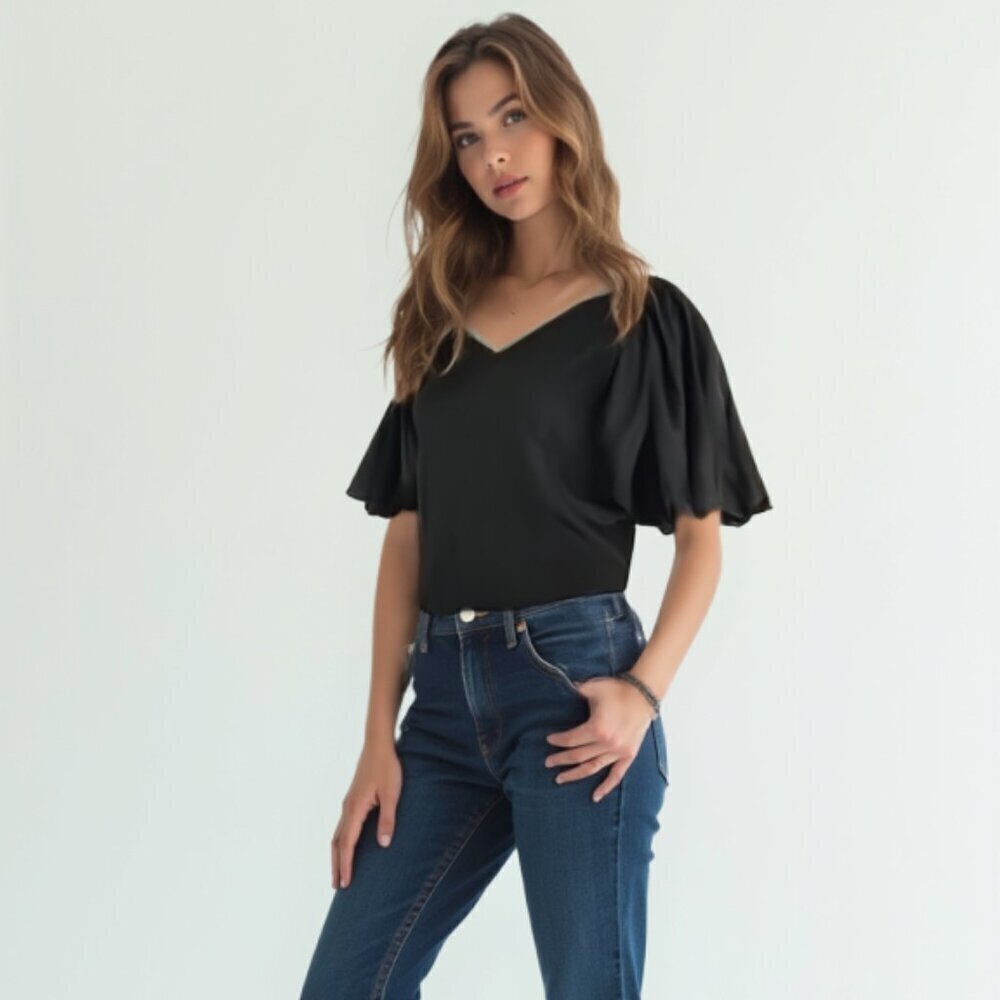 HELLOMILKTEE Elegant Black Puff Sleeve Blouse | Regencycore Cottagecore S/M